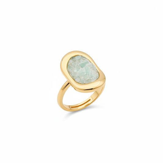 Bague ajustable pierre aqua ouverte fond blanc