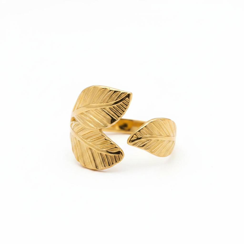 Bague Lyma 2 feuilles gauche 1 droite