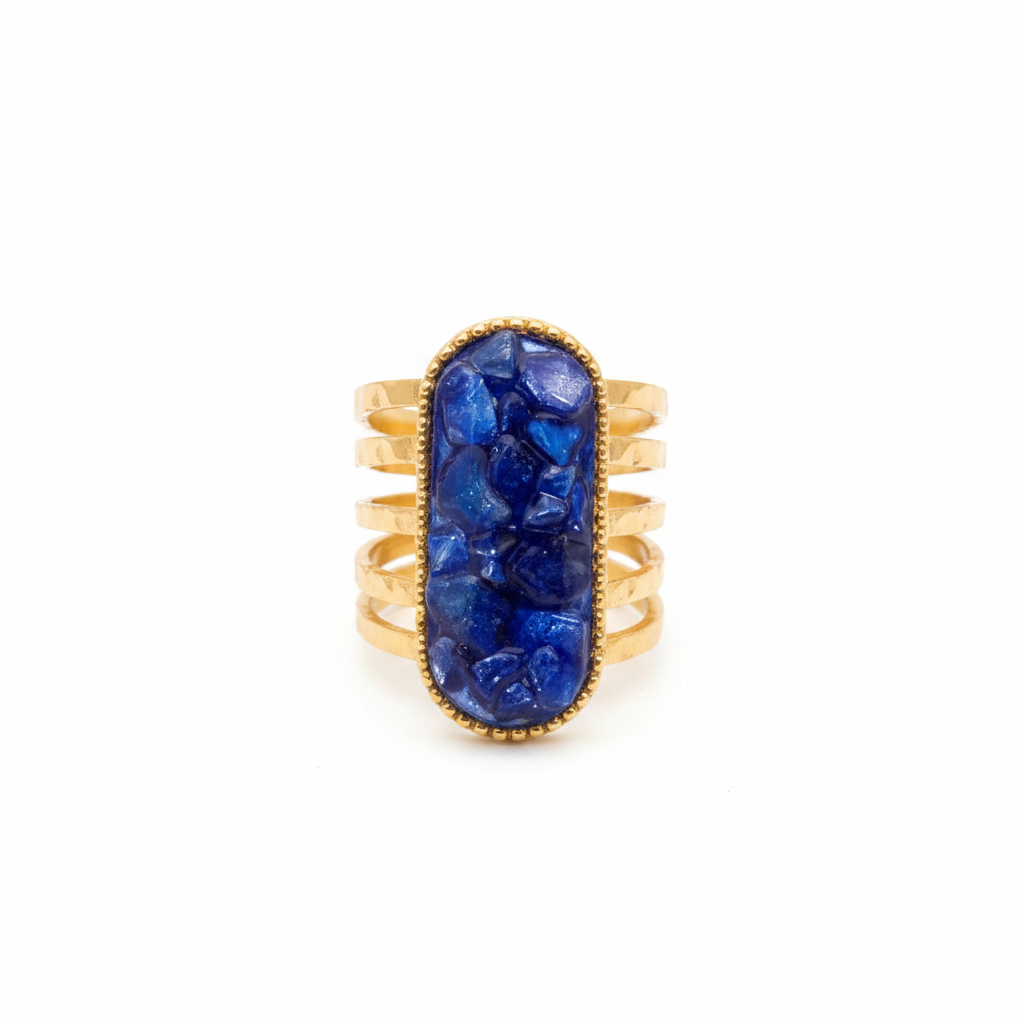 Bague pierre bleue – vue ovale