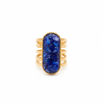 Bague pierre bleue – vue ovale