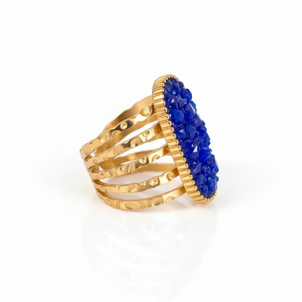 Bague pierre bleue – vue profil droit