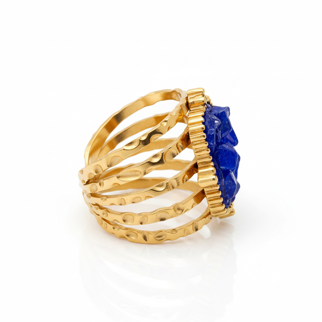 Bague pierre bleue – vue profil gauche