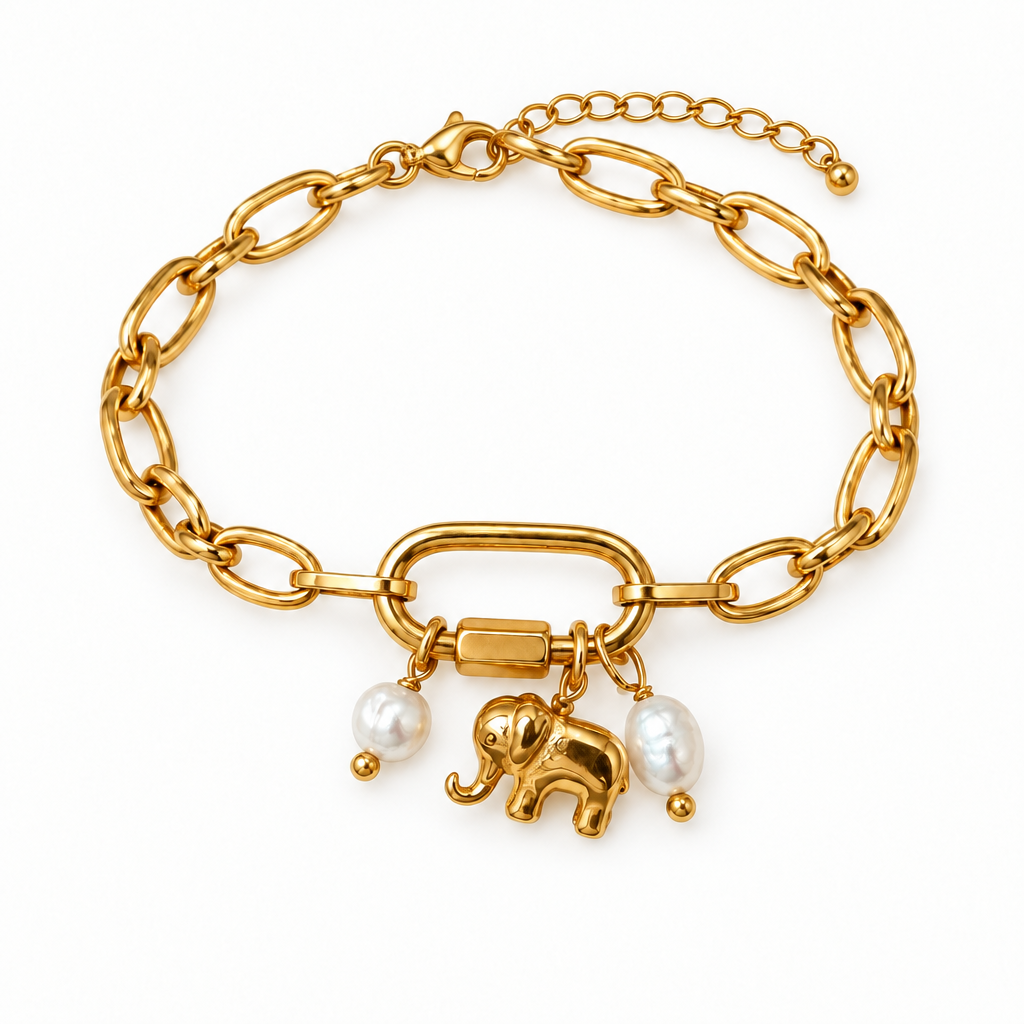 Bracelet avec fermoir et chaînette réglable sur fond blanc