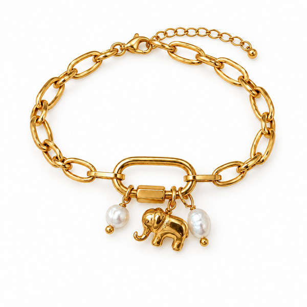 Bracelet avec fermoir et chaînette réglable sur fond blanc
