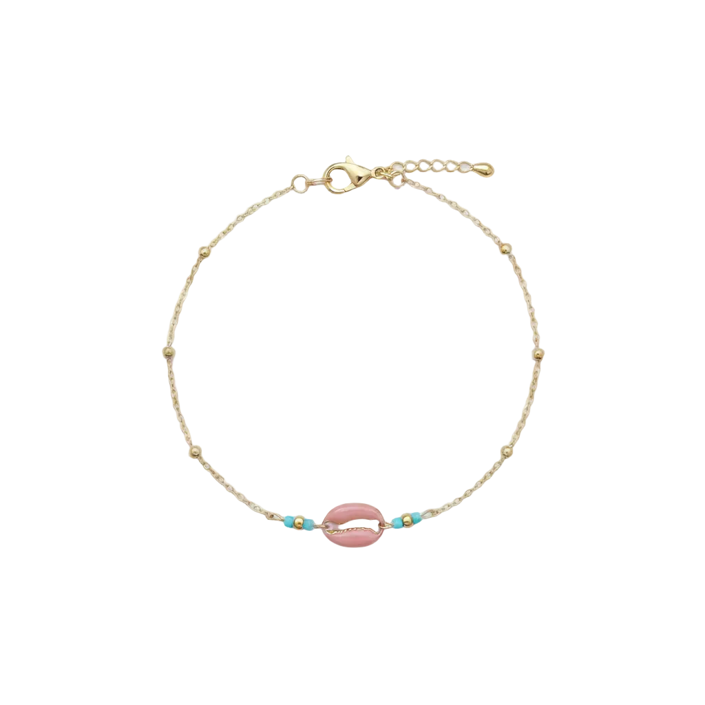 Bracelet cauris rose fond blanc