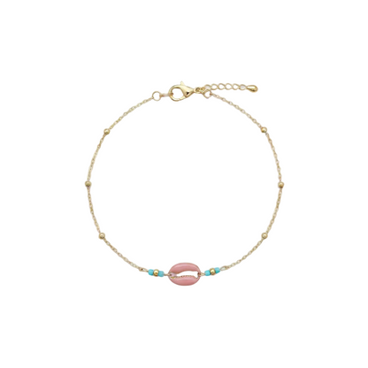 Bracelet cauris rose fond blanc