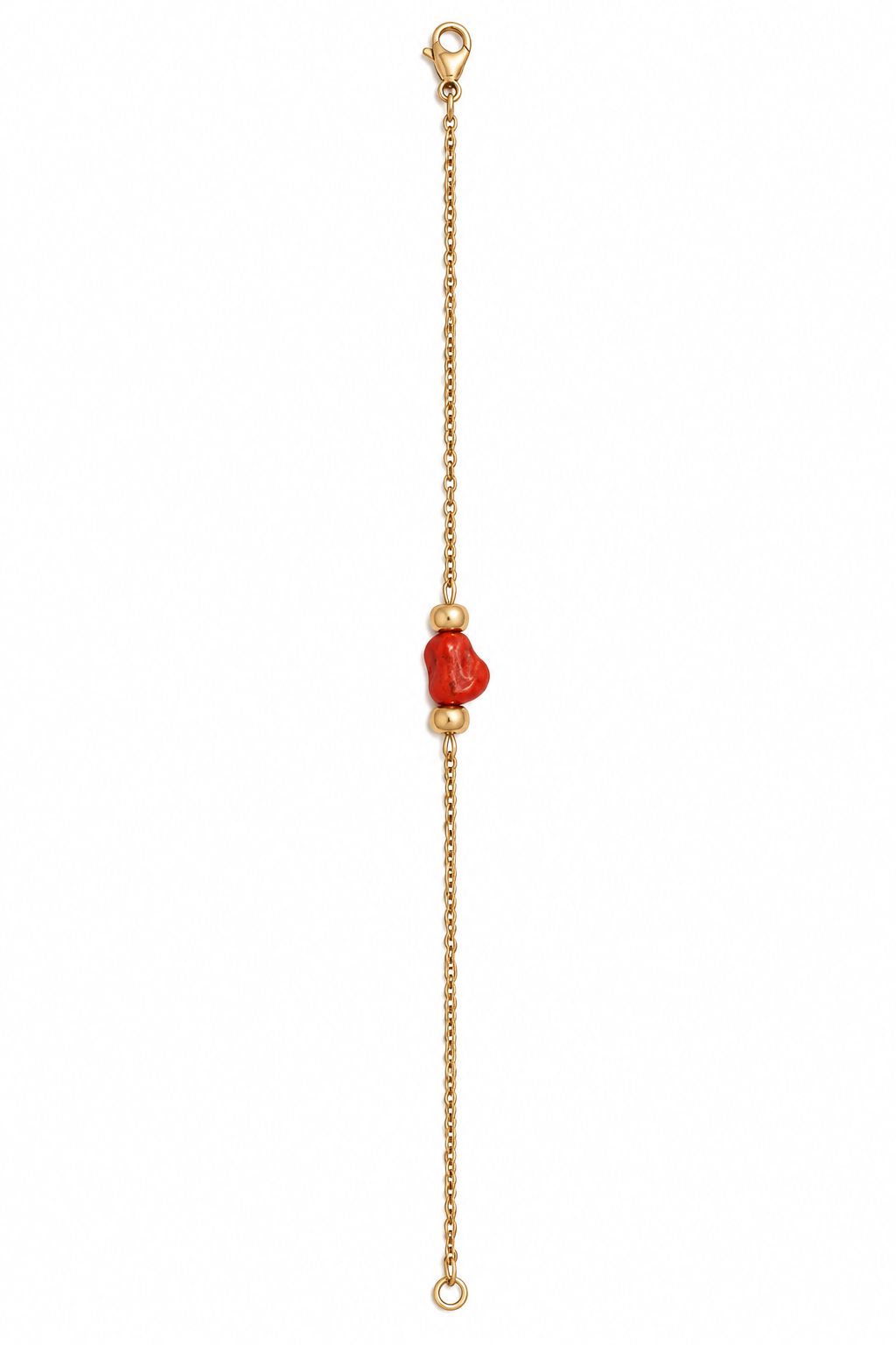 Bracelet à pierre rouge sur fond blanc
