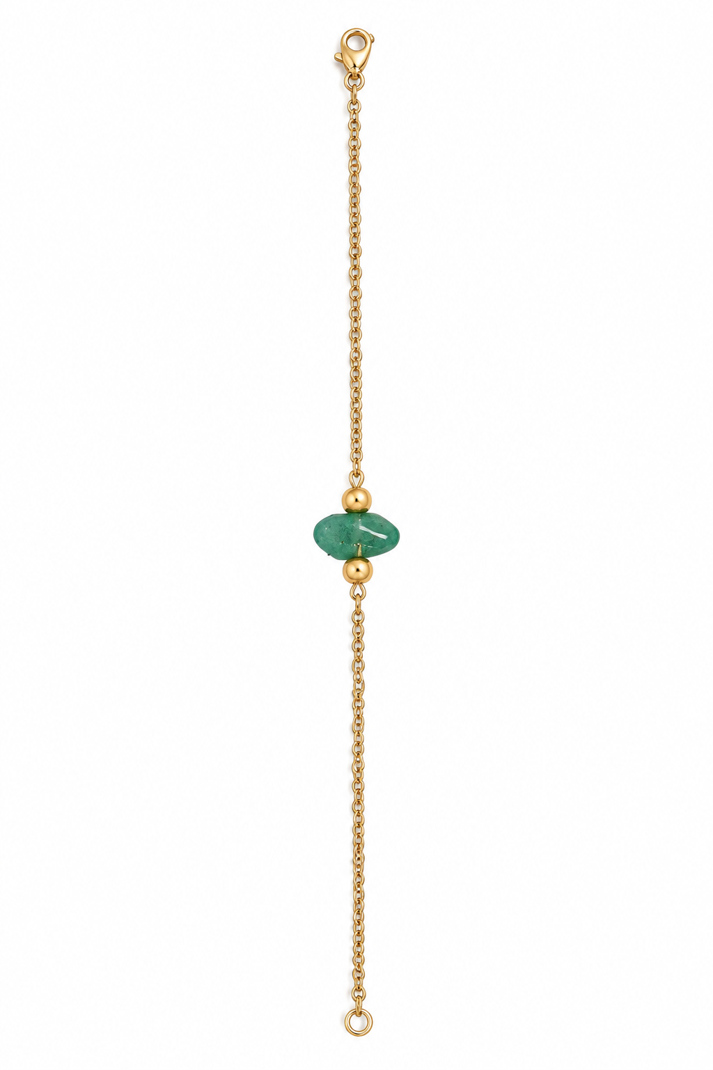 Bracelet à pierre verte sur fond blanc