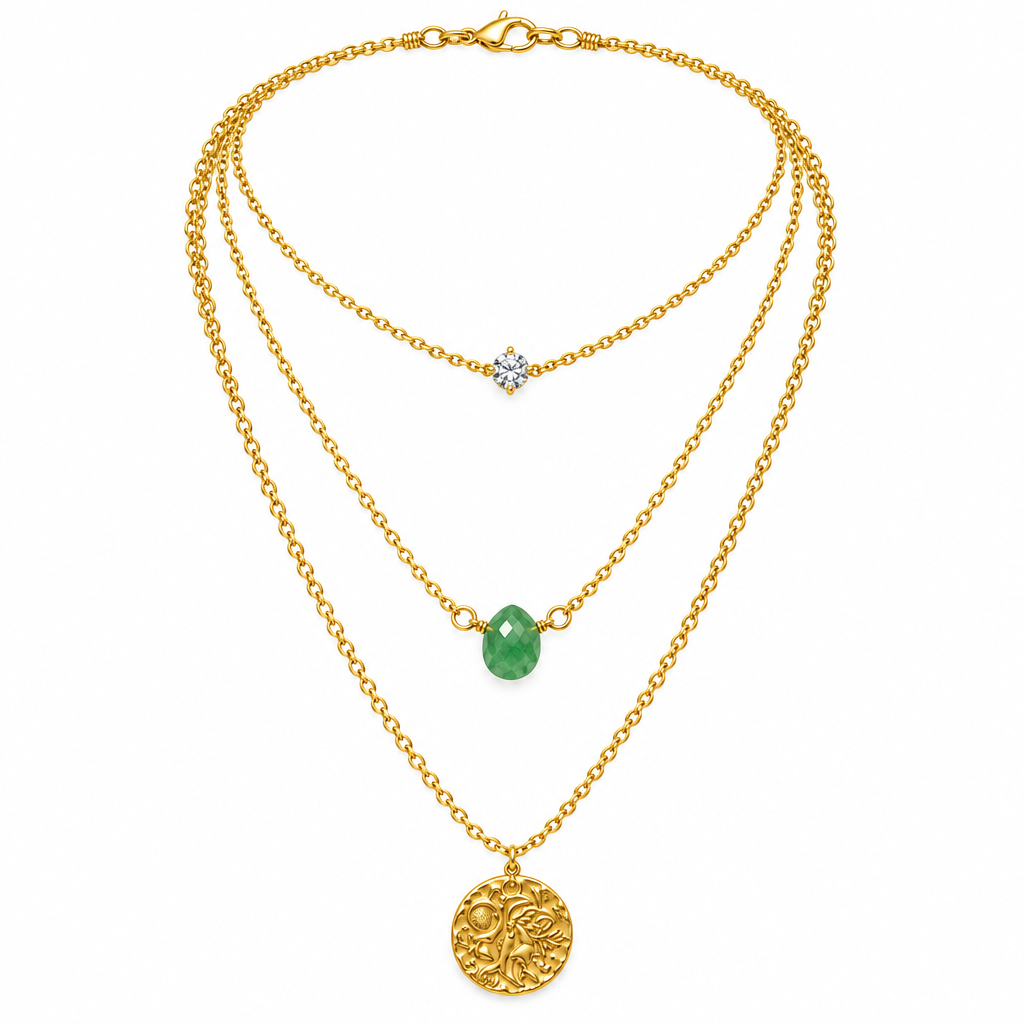 Collier 3 rangs mailles uniformes fond blanc