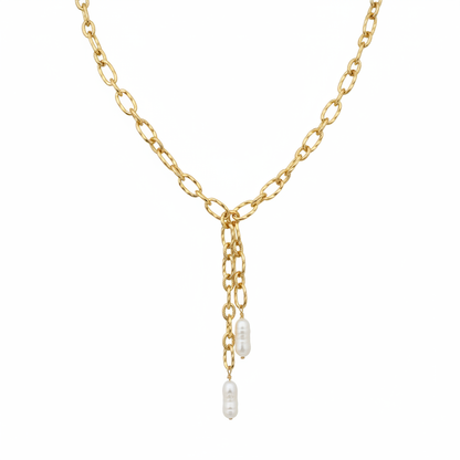 Collier doré perles baroques fond blanc