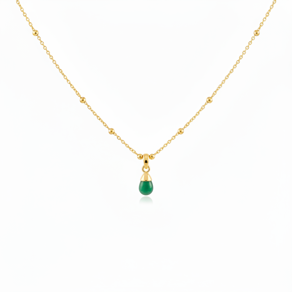 Collier satellite micro pendentif aventurine verte fond blanc