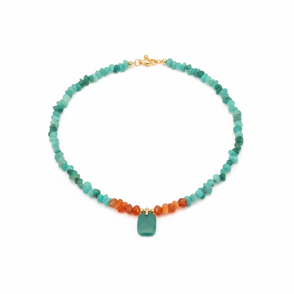 Collier turquoise cornaline fond blanc